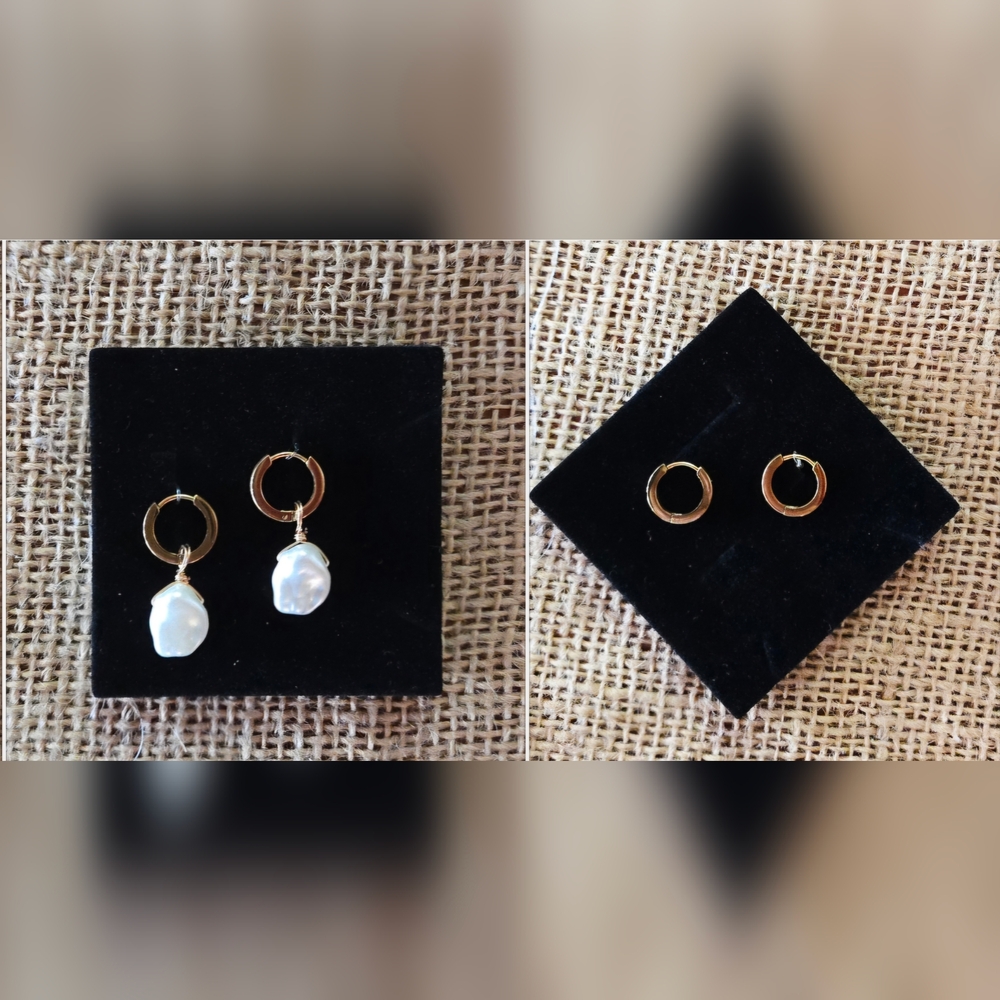 Elegant Gold Huggie Earrings With Removable Freshwater Baroque Pearls